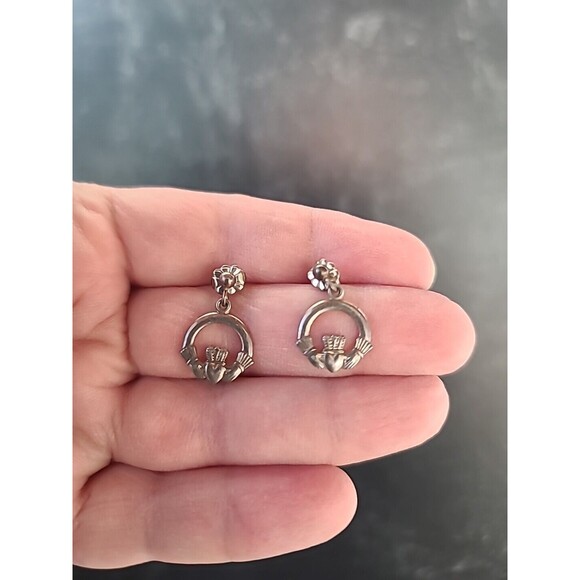 925 Claddagh Dangling Earrings Vintage - Picture 6 of 10